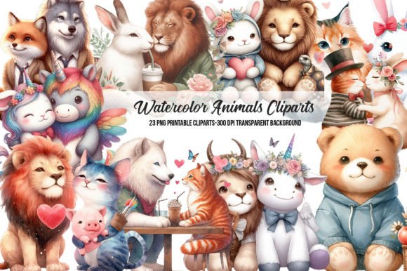 Download Watercolor Animals on Swings Clipart - Watercolor animals Collection