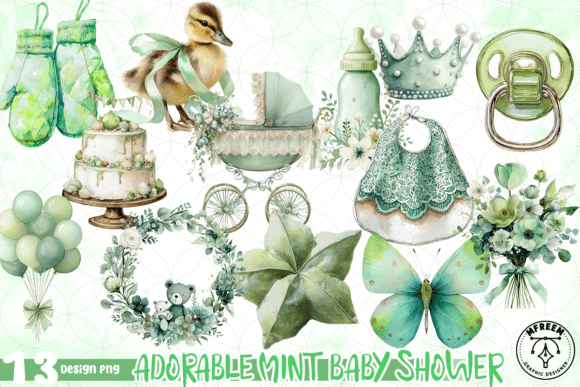 Download Adorable Mint Baby Shower Bundle PNG - Premium Resources